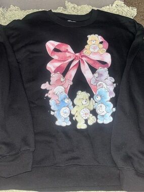 Black Sweatshirt with Colorful Care Bears and Pink Bow